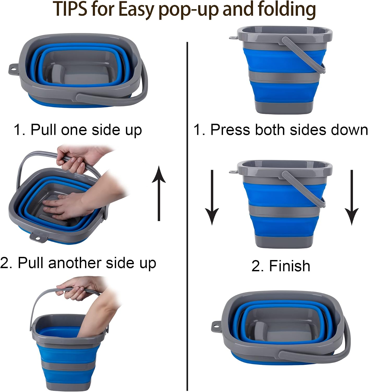 Collapsible Bucket with 1.32 Gallon (5L), Small Plastic Bucket for Sand or Beach, Portable Water Tub for Cleaning, Fishing Water Pail