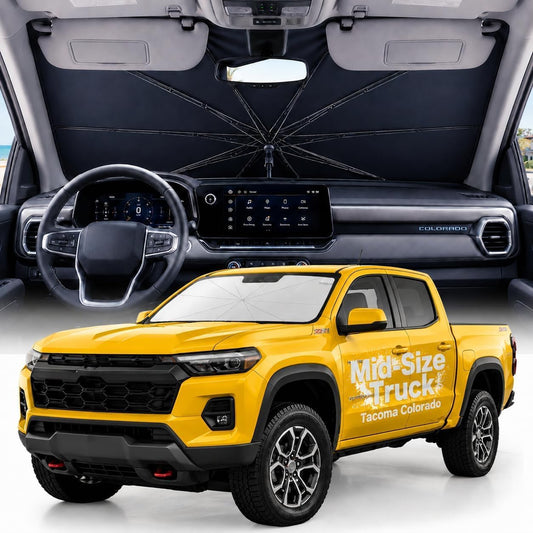 Weektic Truck Windshield Sun Shade Umbrella for Tacoma/Colorado/Canyon/Santa Cruz - Double Thickened Ice Crystal Coating, Sun & Heat Protection, Keep Cool & Protect Interior