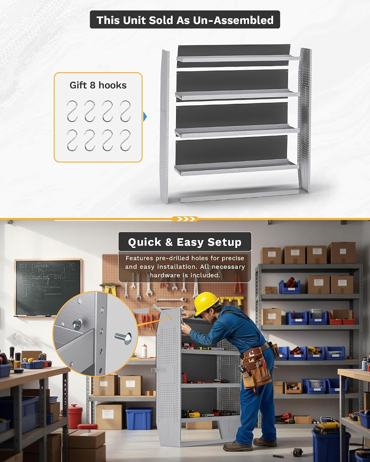 SV-4260 Steel Van Shelving Storage System 42" W×60" H×13" D Fits Transit, NV, Promaster, Sprinter