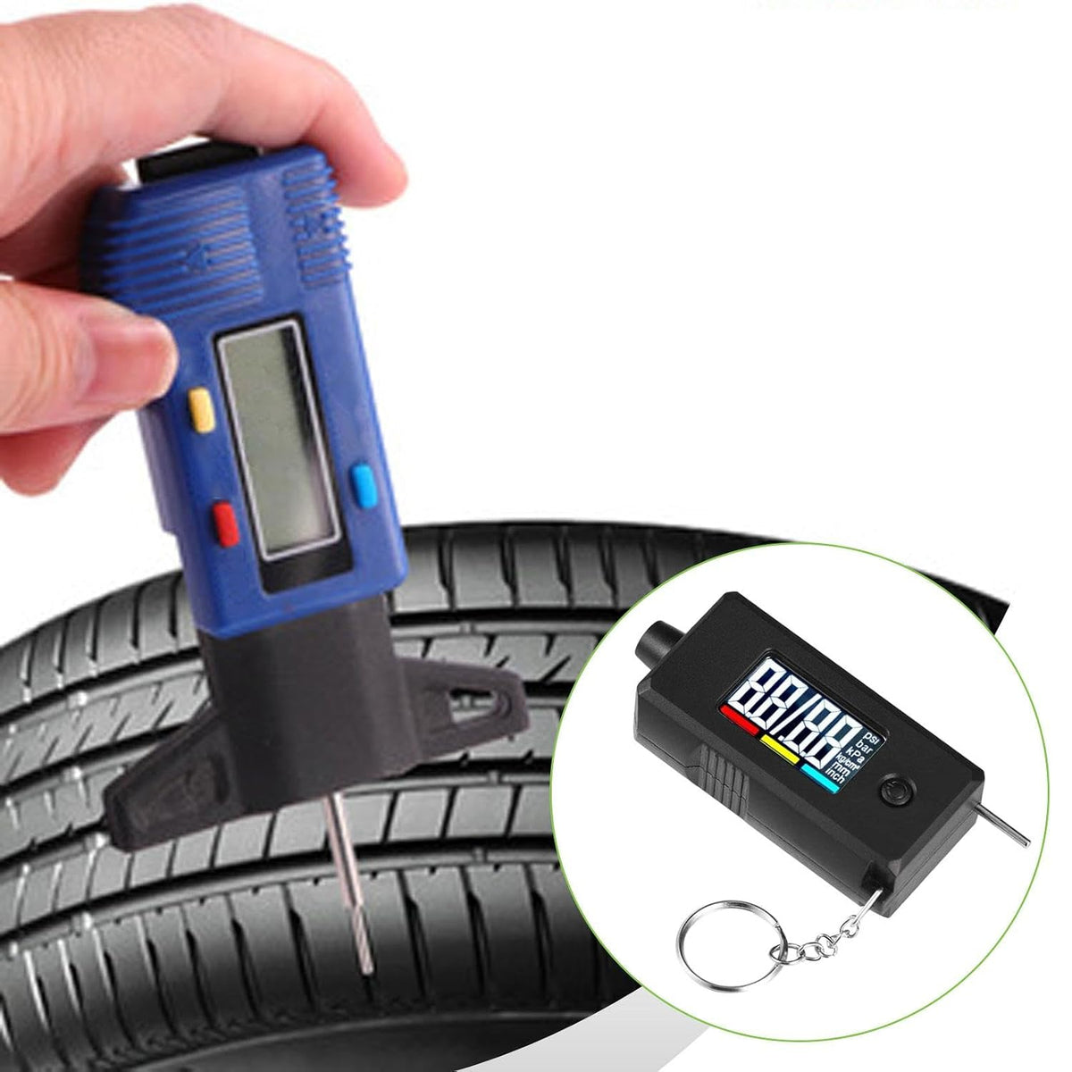 Digital Tire Pressure Gauge Reader and Tread Depth Checker Dual Function Accurate Backlit Display 0-150 PSI for Car Truck Motorcycle Bike