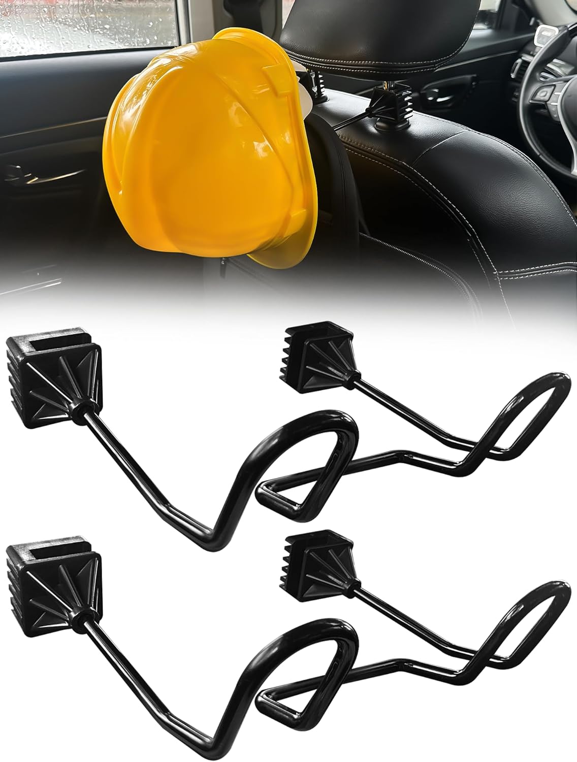 2 Pack Hard Hat Holder for Truck, Heavy Duty Metal Work Truck Accessories for Car Seat Headrest, Seat Back Hanger with Double Hook for Safety Helmet Vest Caps Jackets