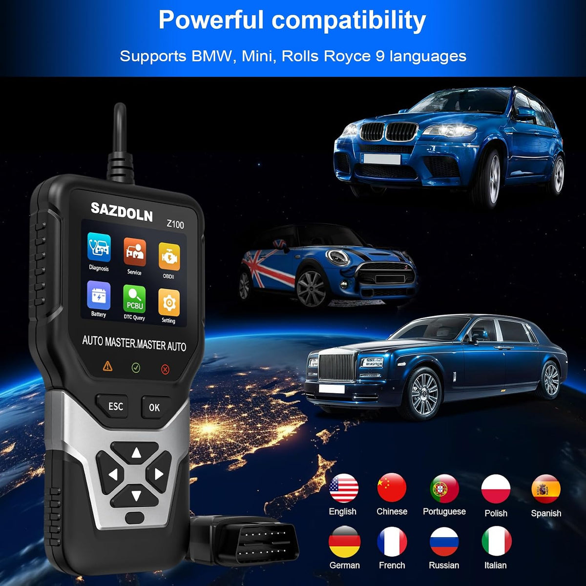 Z100 Fit for BMW-OBD2-Scanner, Car Code Readers, Full-System-Car-Diagnostic-Tools, with Battery Registration Tool, Oil Reset, ABS Bleed, EPB Reset, TPS Regulation (Black)