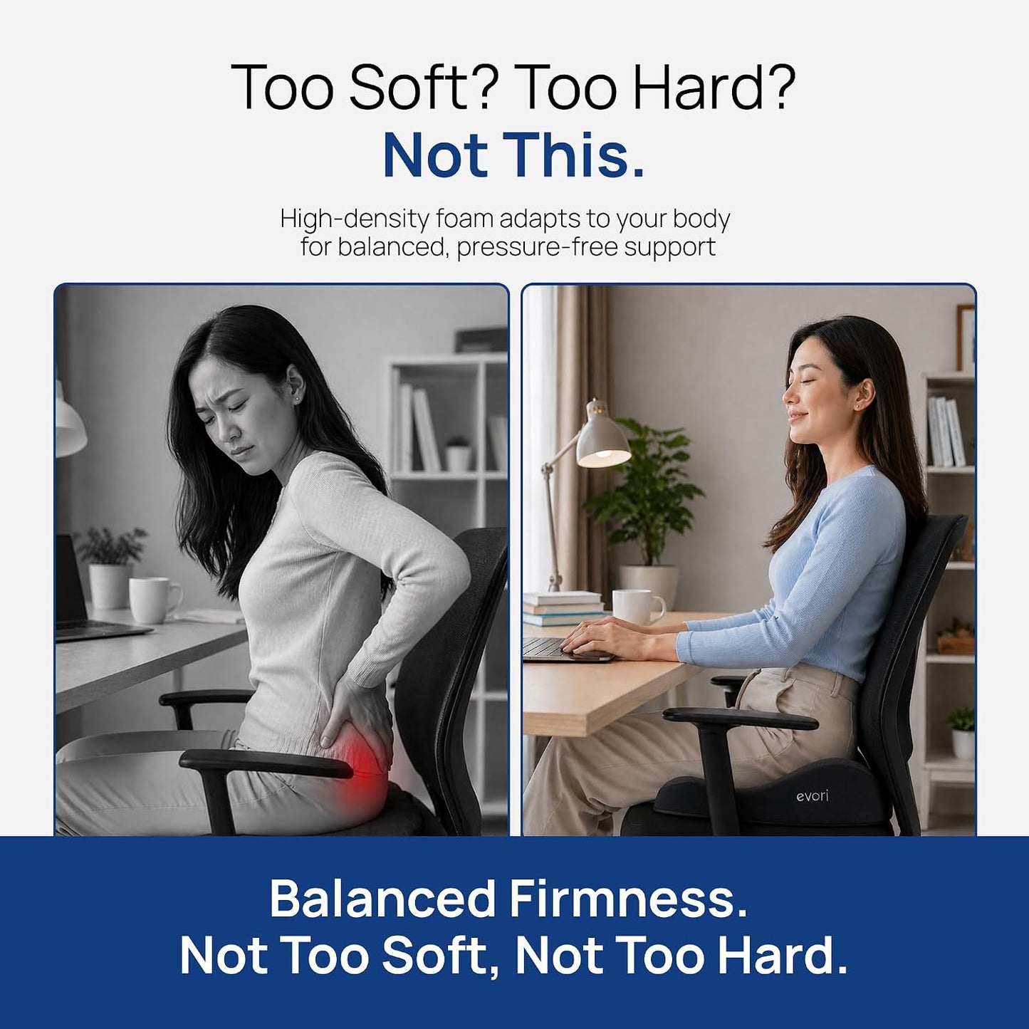 evori Comfort Cushion – Memory Foam Cushion for Office Chair, Car & Computer Chair, Ergonomic Support for Long Sitting & Daily Use