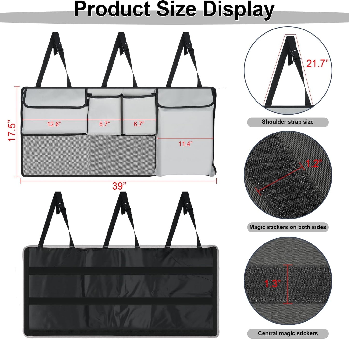 UYYE Trunk Hanging Organizer, Backseat Storage Bag, Collapsible Car Interior Accessories with 4 Pockets & 2 Mesh Pouches for Tools, Provide More Storage Trunk Space for SUV, Jeep, MPVs (Light Grey)