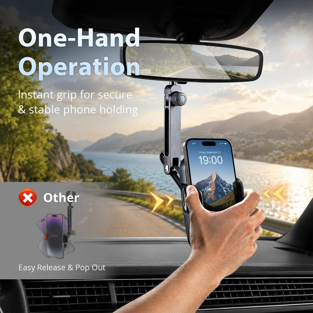 Aluminum Rearview Mirror Clip-On Universal Car Phone Mount