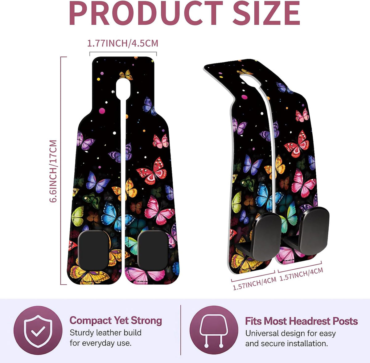 Car Seat Back Storage Hook, Funny Car Purse Hook, Cute Vehicle Storage Organizer for Purses Handbags Butterfly Galaxy Pattern