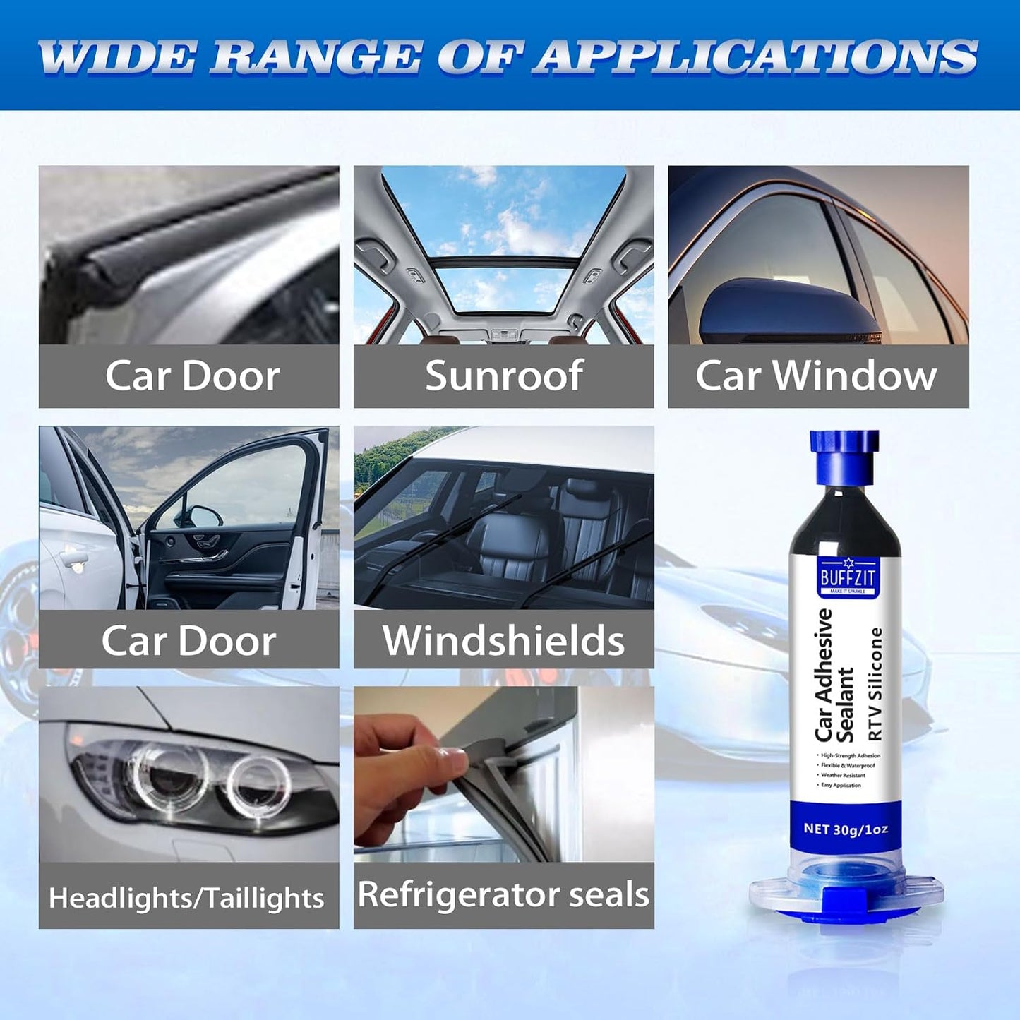 RTV Silicone Adhesive Sealant – 100% Silicone Waterproof Caulk, Strong Bond, Shrink & Crack Proof – Automotive Gaskets, Engine, Sunroof, Headlights, Windows & Home Repairs (Black, 30g/1oz)