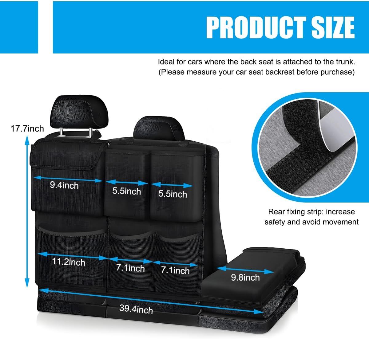 Hanging Car Trunk Organizer, Detachable Seat Back Storage Bag with Lids & 7 Large Pockets, Waterproof Space Saving Cargo Hanging Storage Container for Cars SUVs Vans (Black)