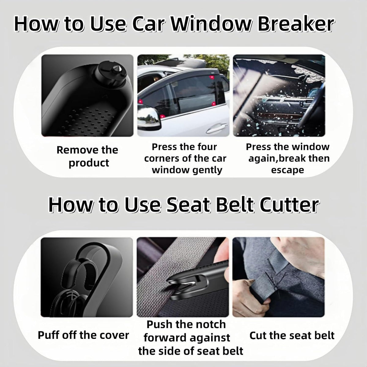 Window Breaker Seatbelt Cutter,2 in 1 Car Safehammer Window Punch Emergency Escape Tool,Safety Hammer Glass Breaker Seat Belt Cutter Underwater for Automotive (2, blackblack)
