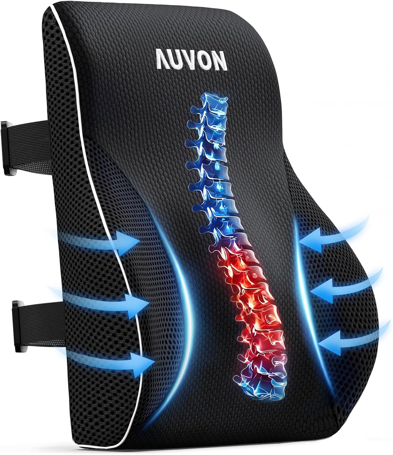 AUVON Lumbar Support Pillow for Office Chair with Patented Bulge for Lower Back Support, Ergonomic Office Home Essentials Improve Posture, Memory Foam Chair Cushion with Straps for Home, Office, Car