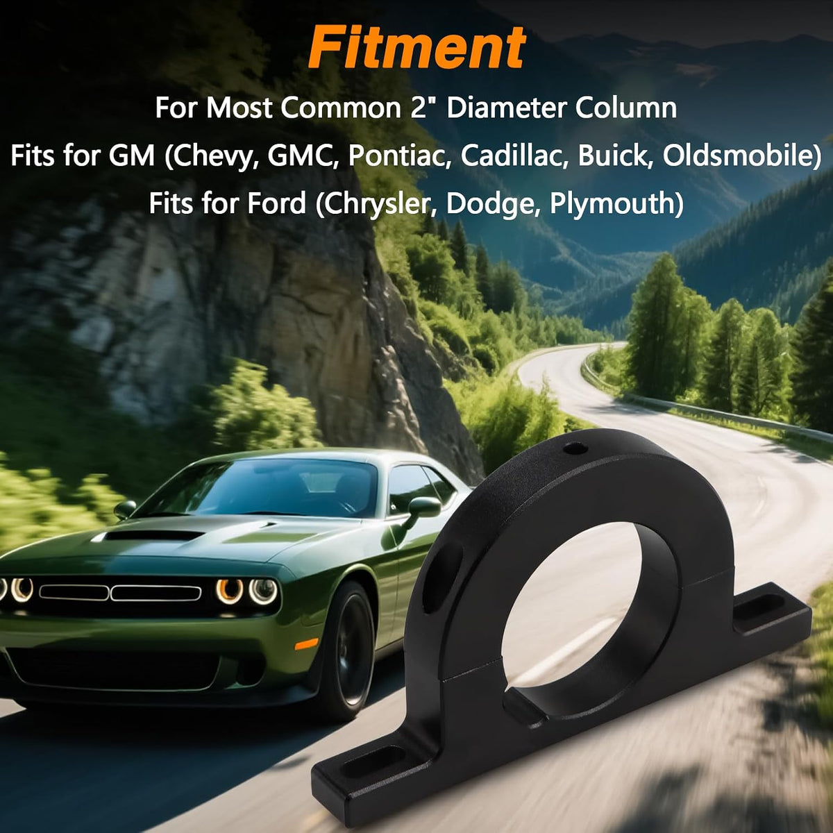 Black 2" Universal Steering Column Keyed No Drop Mount, Aluminum Alloy 2" Steering Column Underdash Mounts River Clamp for Most Common 2" Diameter Column Compatible with GM GMC Chevy Dodge Ford