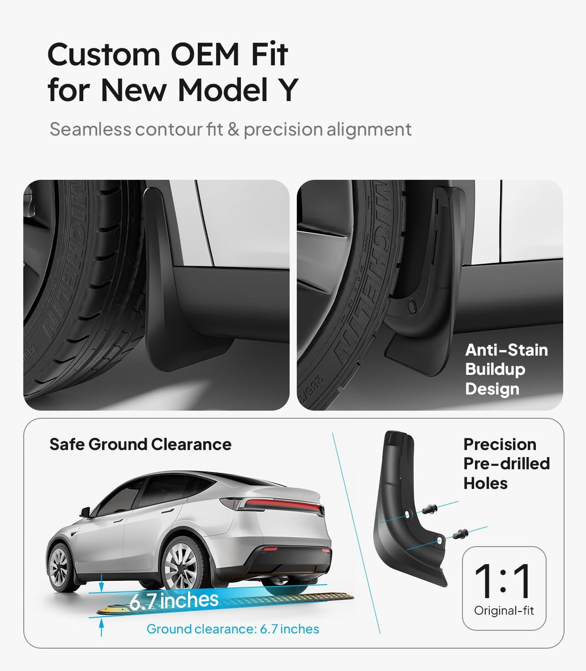 Wigoo New Tesla Model Y Juniper Accessories Mud Flaps No Drilling [Stay Clean, Protect Paint] All Weather Guards Body Kits for Model Y 2025 2026 Juniper, Thicker Version (Set of 4), Not for Model Y L