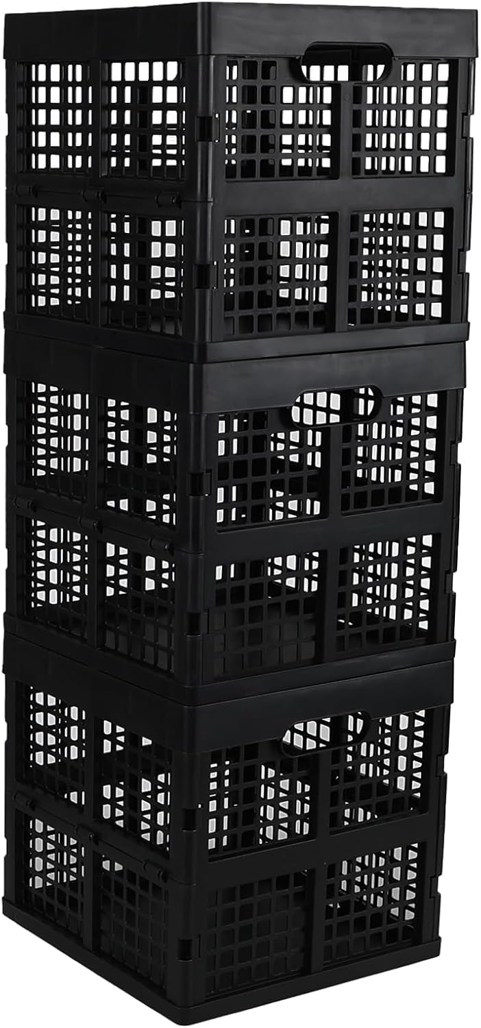 Asking 22 L Square Milk Crates, 3-Pack Collapsible Cube Storage, Black | Plastic Stackable Utility Crate, Collapsible Plastic Storage Crates, Foldable Crates for Cars, Closets, Classrooms