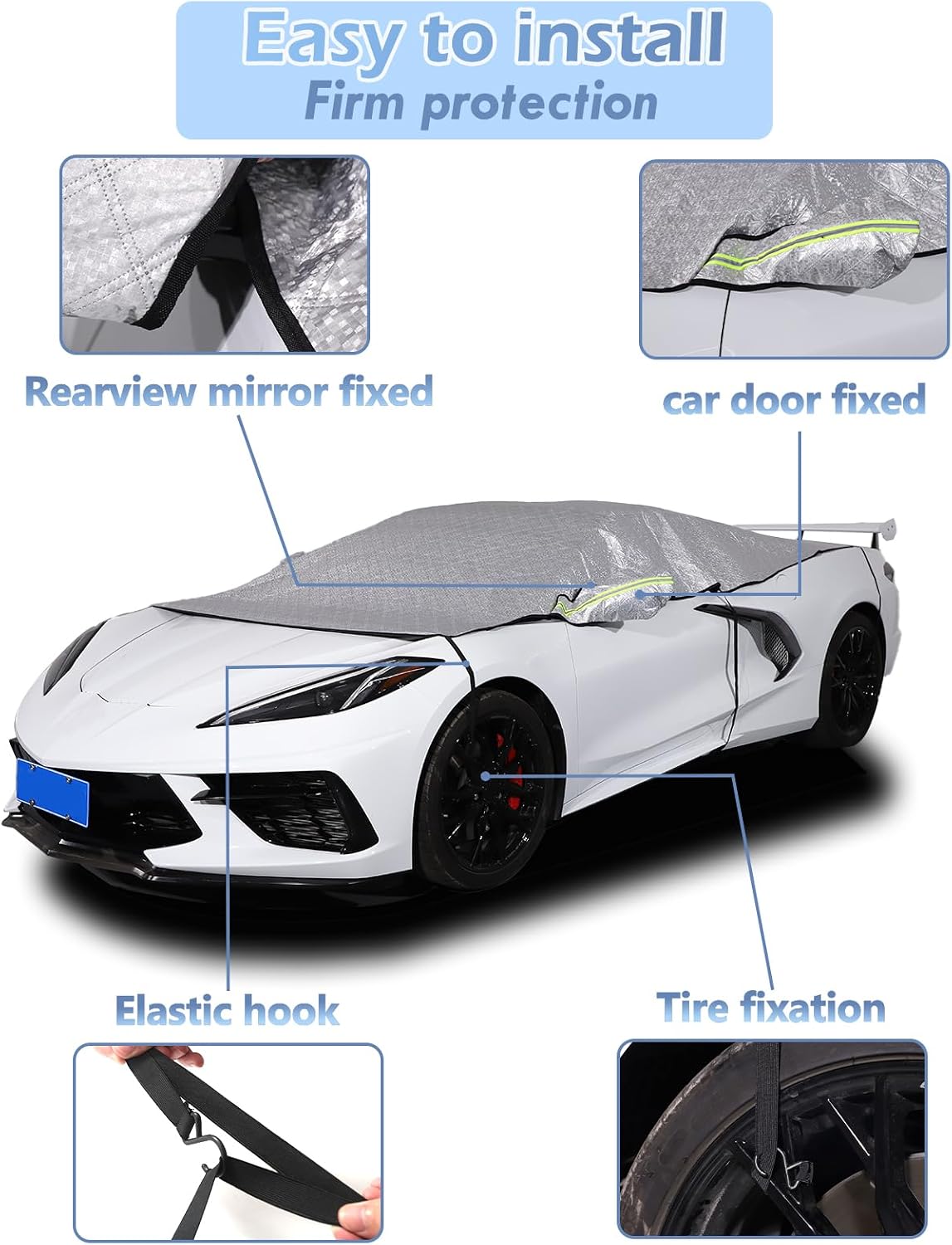 For 2020-2023 Corvette C8: 1-Piece Windshield Sun Shade & Snow Cover - Compatible, Silver | Premium Protection, Easy Installation | Keep Your Car Cool in Summer, Snow-free in Winter | Perfect Fit