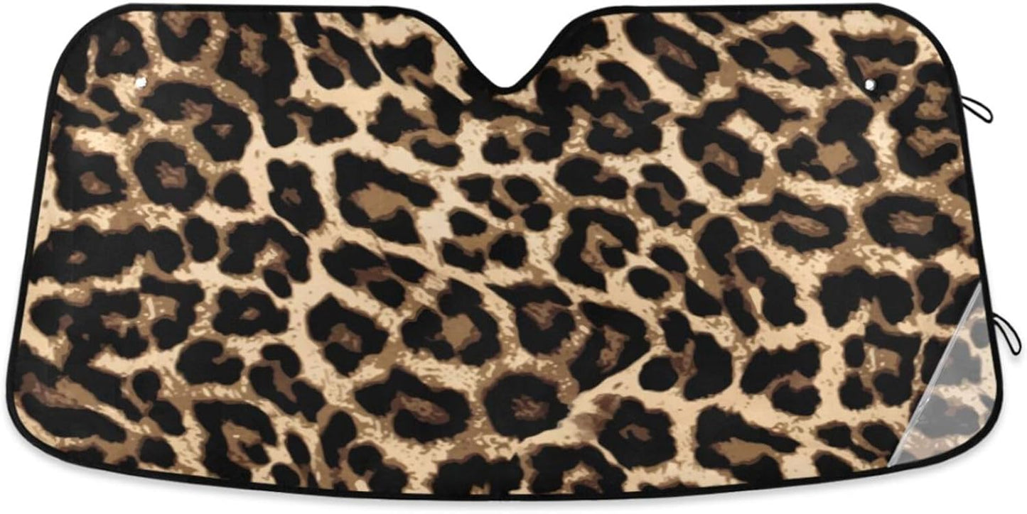 Leopard Print Car Windshield Sun Shade Foldable UV Ray Sun Visor Protector Sunshade to Keep Your Vehicle Cool (51" x 27")