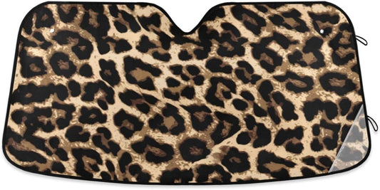 Leopard Print Car Windshield Sun Shade Foldable UV Ray Sun Visor Protector Sunshade to Keep Your Vehicle Cool (51" x 27")