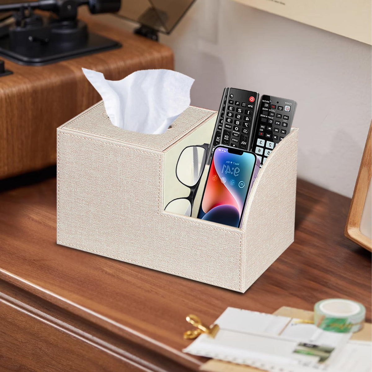 PU Leather Square Tissue Box Cover - Multi-Functional Tissue Box Holder
