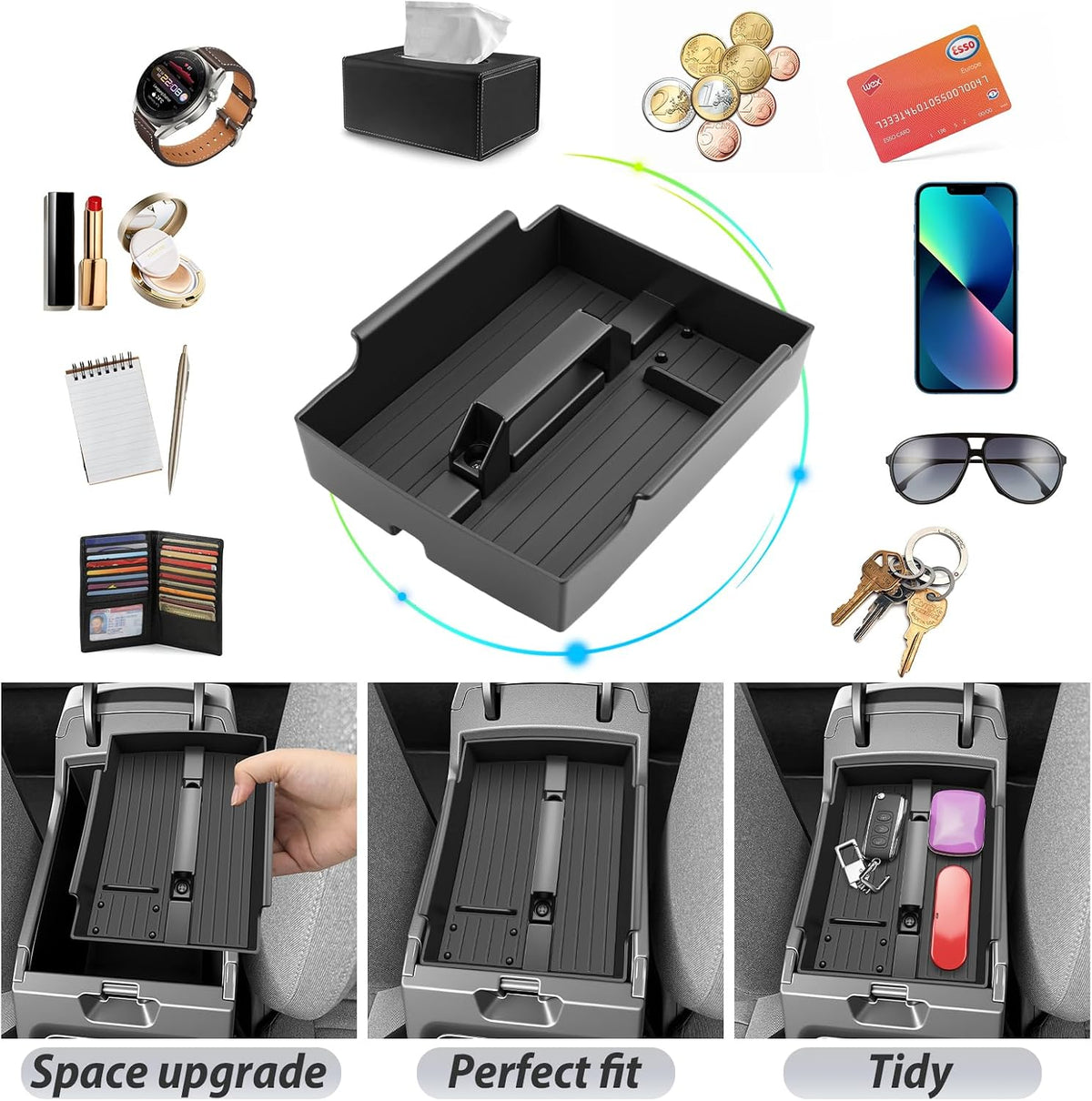 SKTU for 2026 Kia K4 Hatchback Center Console Organizer for 2026+ Kia K4 Hatchback (LX/LXS/EX/GT-Line/GT-Line Turbo) Console Tray Kia K4 Hatchback 2026 Accessories ABS Armrest Storage Box
