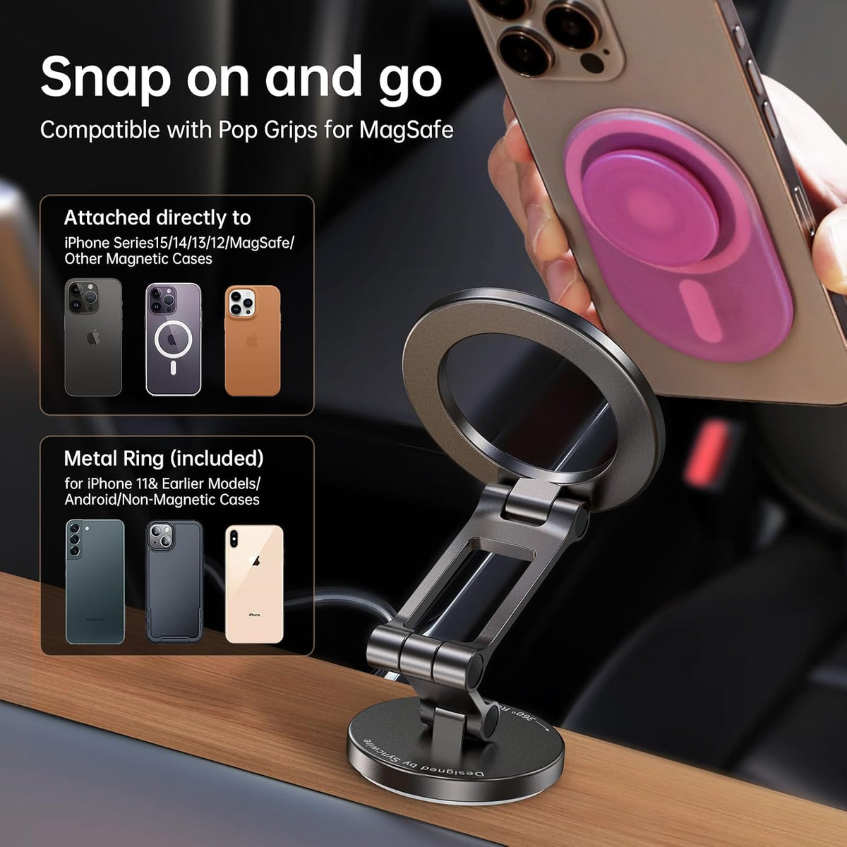 Syncwire Fits MagSafe Car Mount Magnetic Phone Holder for Dash and Tesla