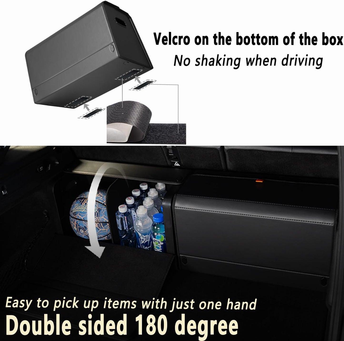 XDV Trunk Organizers, Car Organizers, Storage Solutions, and Car Storage Organizers for SUVs, Sedans, Back Seats, and Luxury Vehicles with Lid, Leather, Small, Large Car shoes box (Plain Black, L)