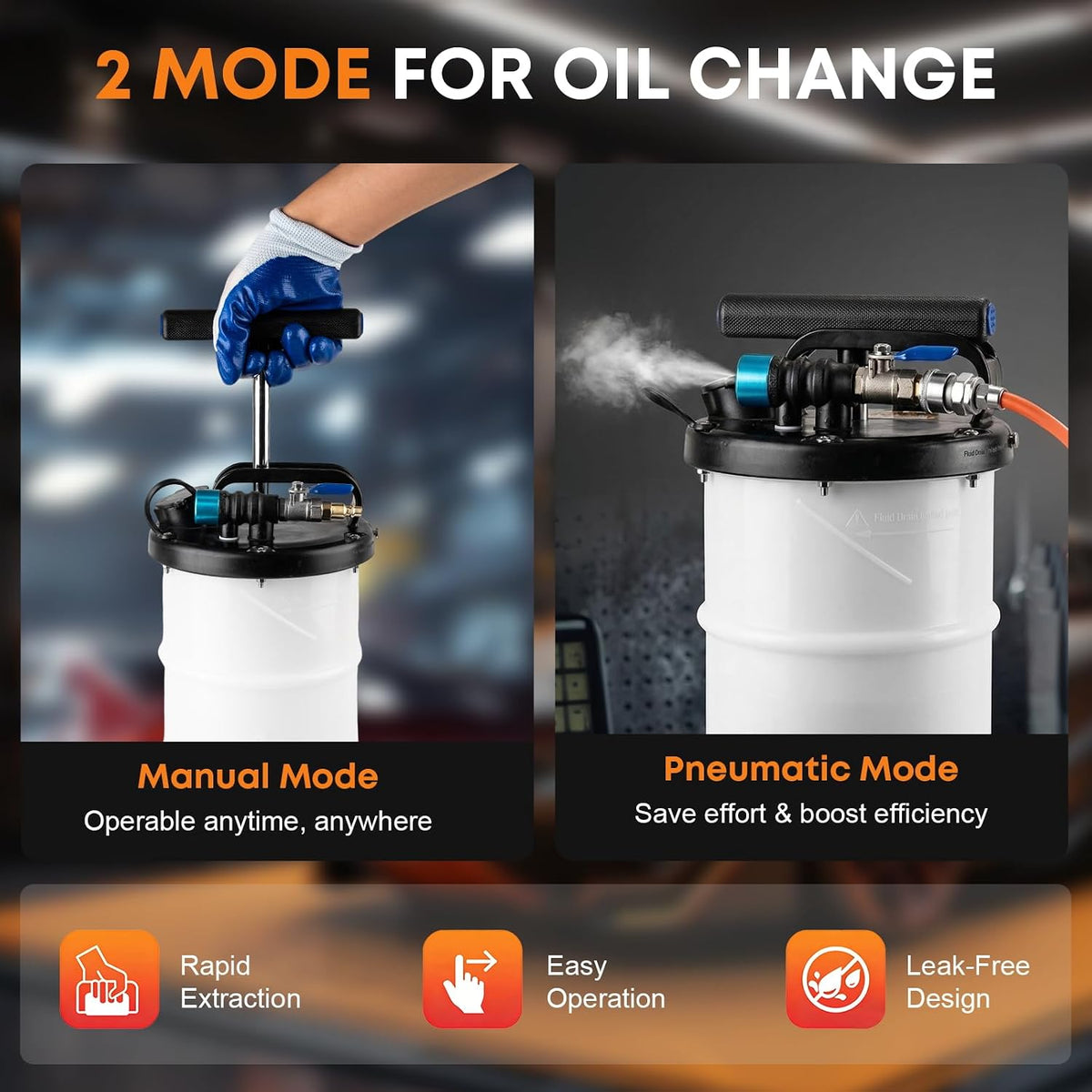 6.5L Oil Extractor Pump - Pneumatic/Manual Automotive Fluid Extractor with Extended Suction Hoses & Brake Bleeding Hose for Oil/Fluid Change