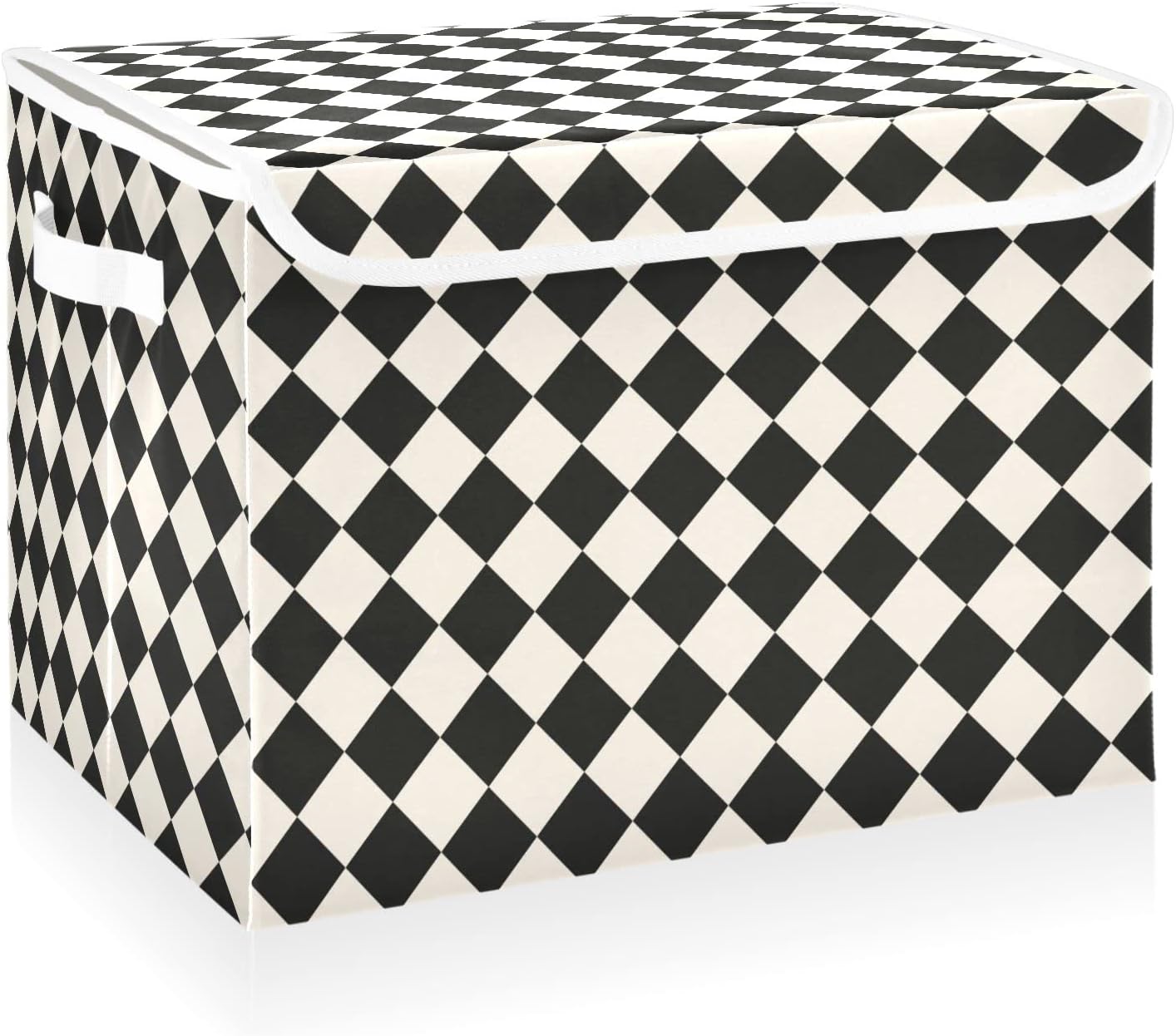 CaTaKu Large Fabric Storage Bins With Lids,Black and White Checkered Storage Boxes With Handles for Organizing Clothes, Collapsible Storage Cube Bins Baskets for Shelves
