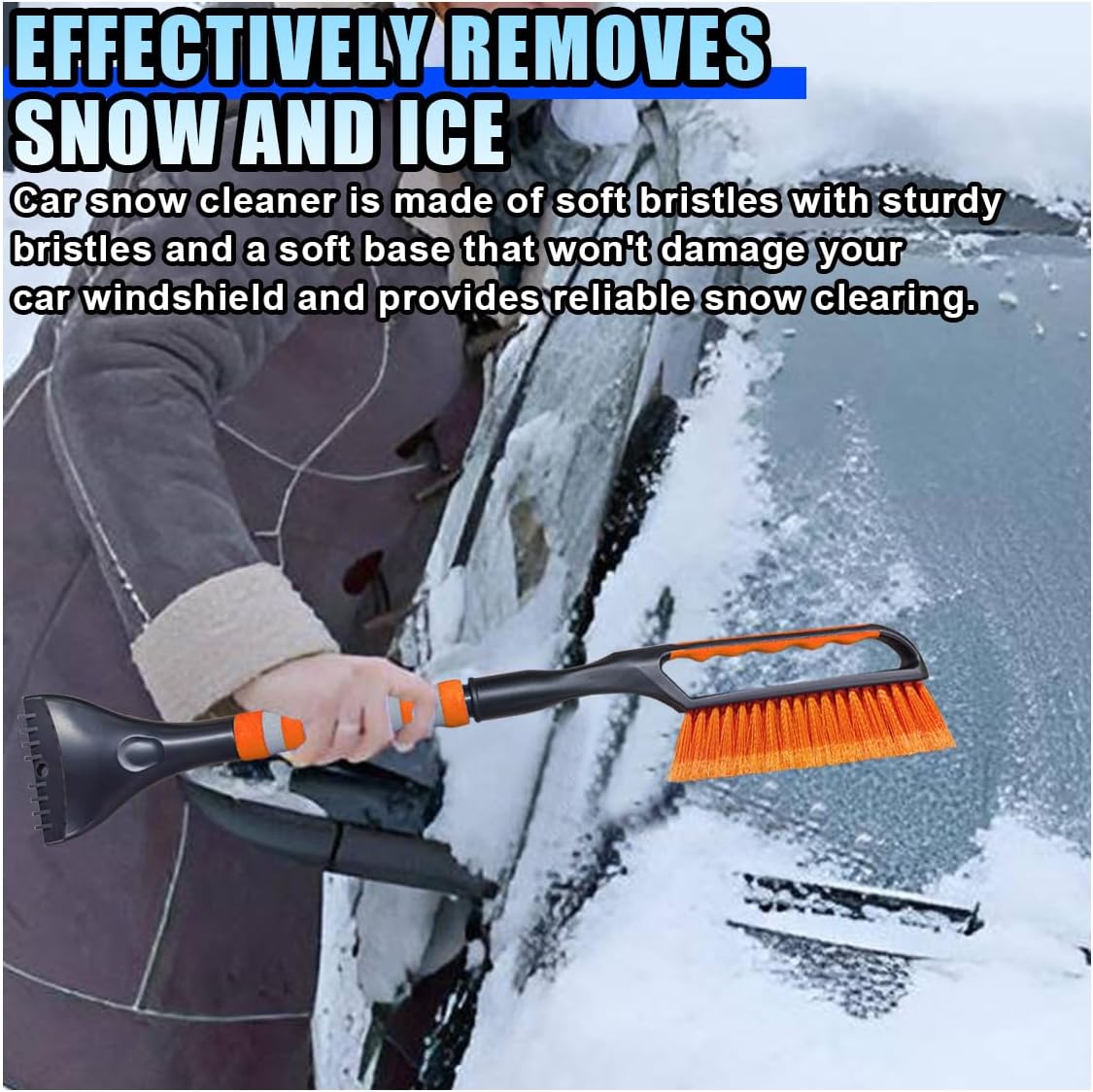 26.4" Ice Scraper and Snow Brush for Car Windshield, 2 in 1 Winter Detachable Window Deicer with Foam Grip, Snow and Ice Removal Tool Accessories for Car, SUV, Truck (Orange)