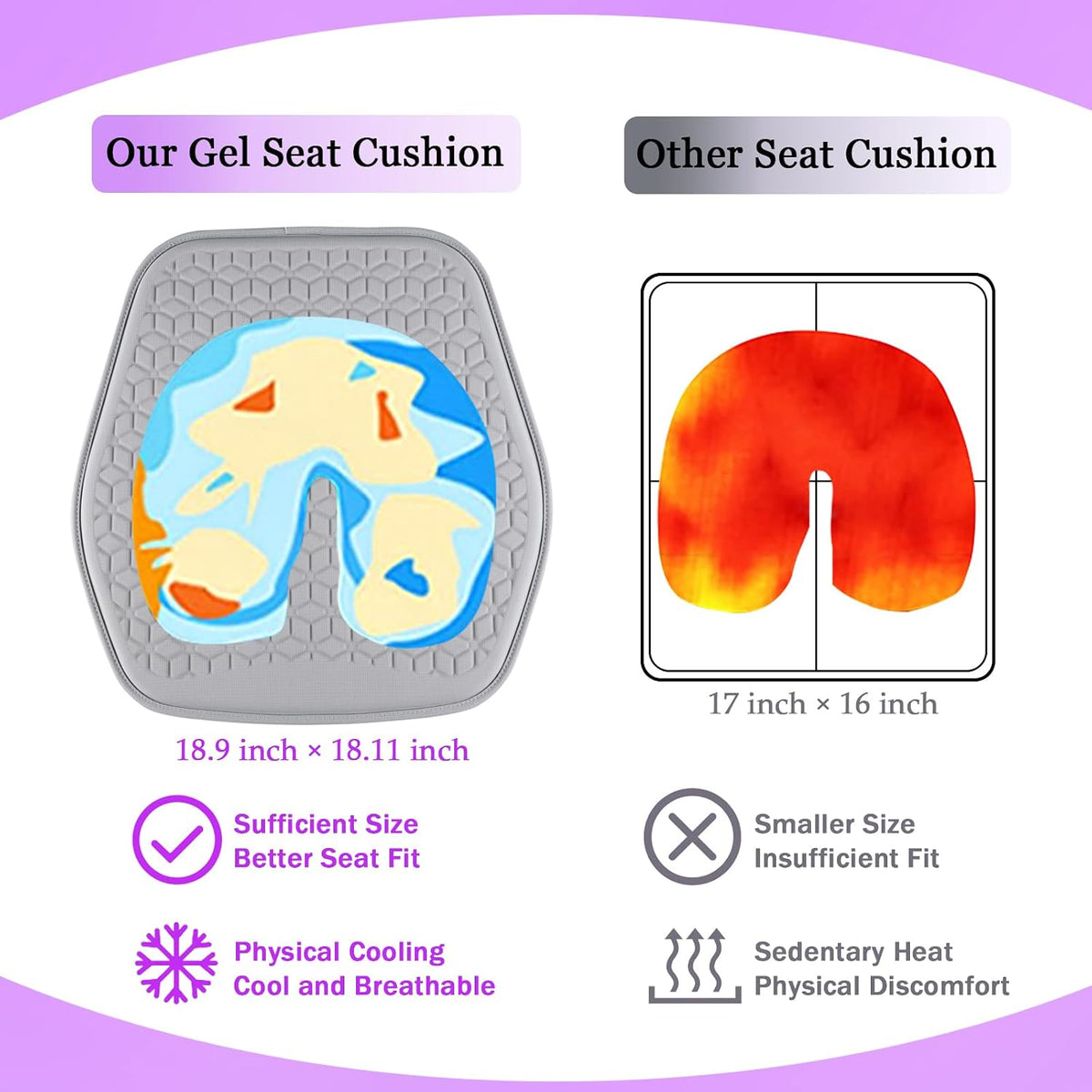 Thin Cool Gel Seat Cushion for Car Seat Office Chair Pain Relief