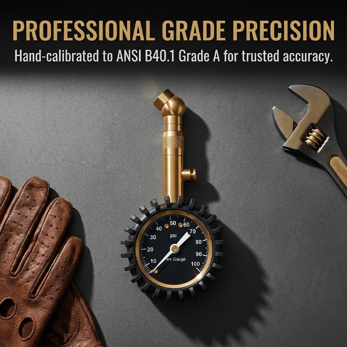 Car Tire Pressure Gauge, 0-100 PSI Easy-Read Vehicle Tire Air Pressure Gauge, Accurate Automotive Tirepressure Accessories with Large Dial, Universal Fit (Golden)