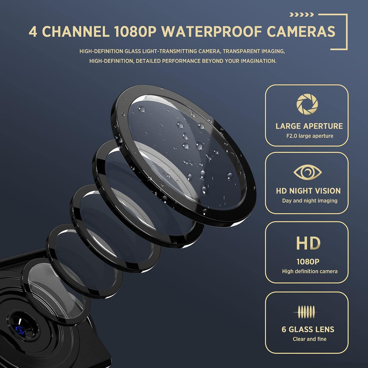 ASLONG 4K Backup Camera 4CH Dash Cam with 10.36" Quad Split Touch Screen
