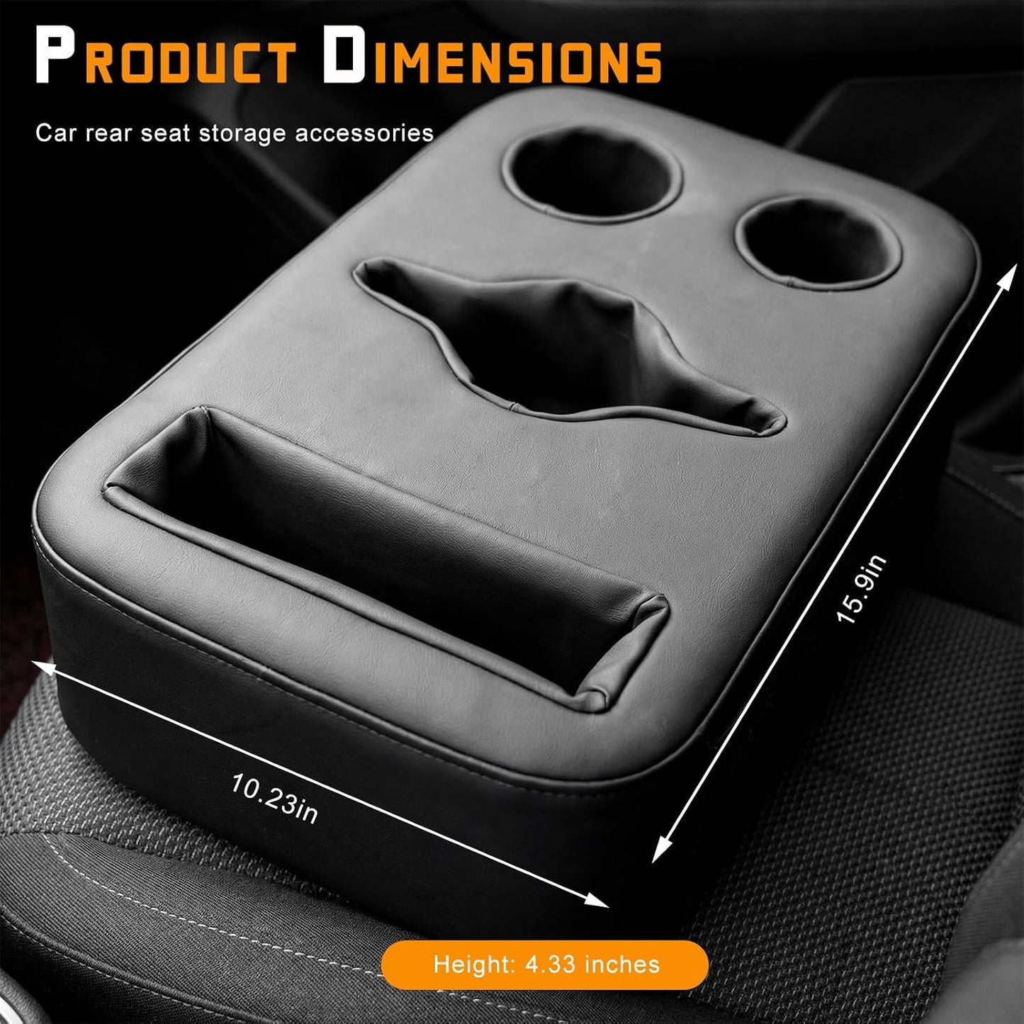 Car Cup Holder, Waterproof Leather Back Seat Drink Holder Expander Tray with Handle, Multifunctional Rear Seat Couch Cup Organizer for Sedans RVs Boats, Car Accessories