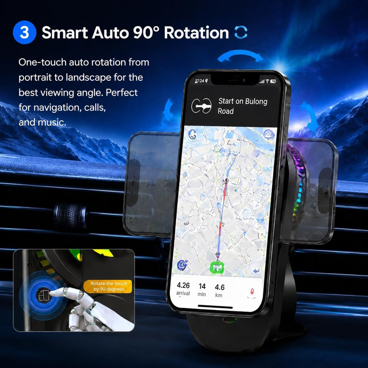 Upgraded 15W Wireless Car Charger Mount with Cooling Fan, MagSafe Magnetic Car Phone Holder, 360° Rotation, Vent & Dashboard Mount for iPhone 17/16/15 Pro Max, Samsung S25/S24