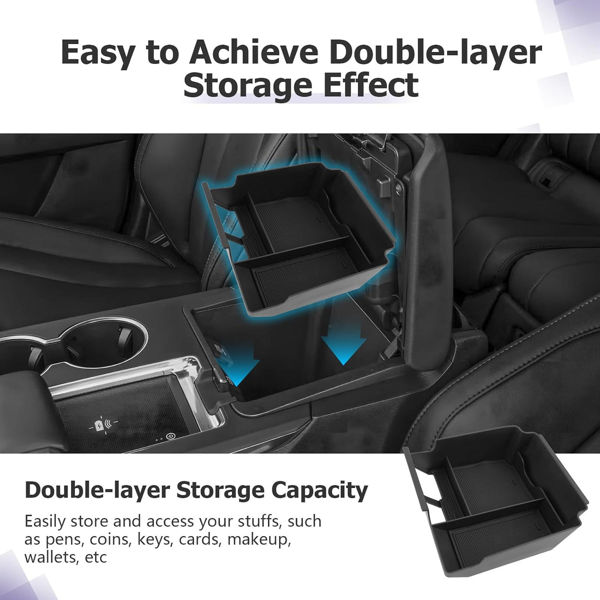 LUWU 2024 A cura MDX Center Console Organizer for 2022 2023 2024 A cura MDX Accessories Armrest Console Storage Box Insert Tray ABS Material Black (NOT FOR 2025 2026 Model)