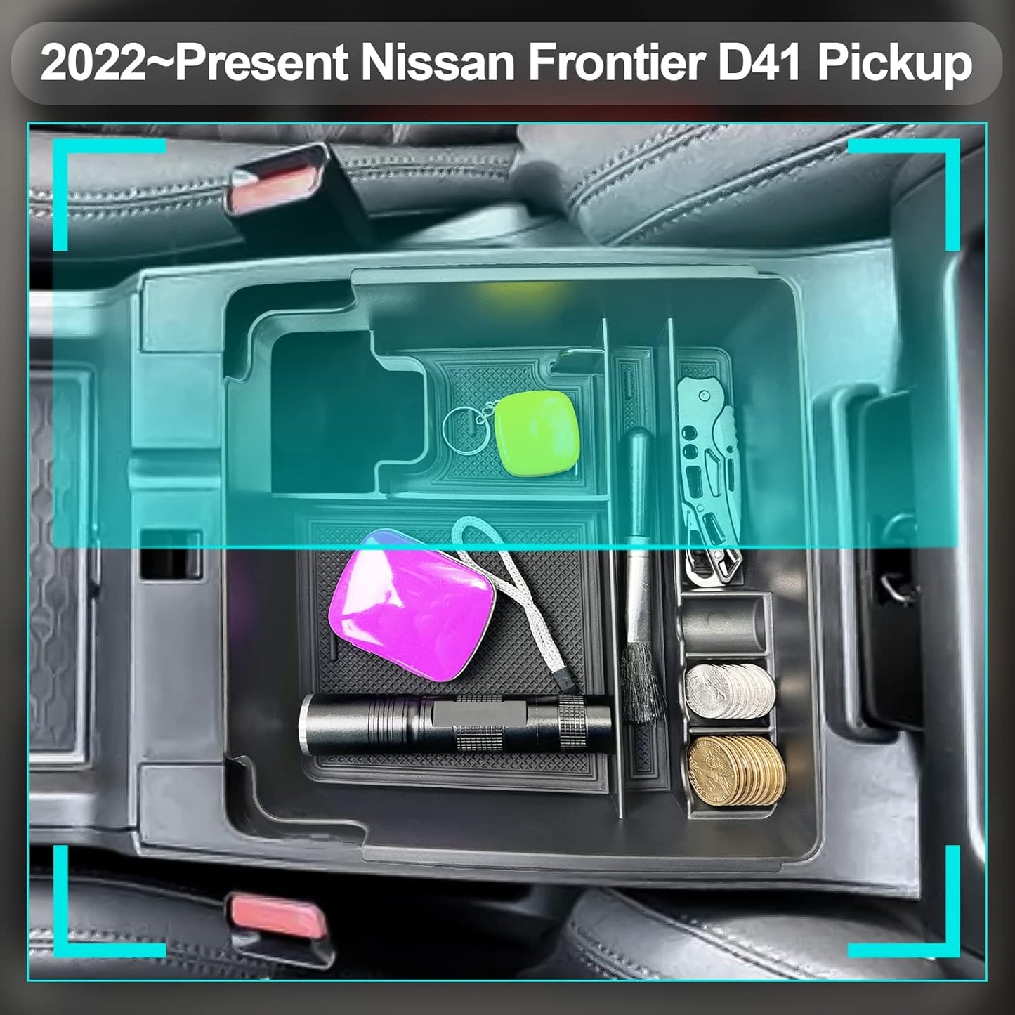 CDEFG for 2022 2023 2024 2025 2026 Nissan Frontier Center Console Organizer | for 2026 2025 Nissan Frontier Armrest Storage Box 2022-2025 2026 Frontier Pickup Truck Accessories Middle Console Tray
