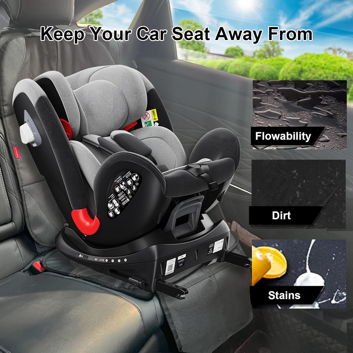 MORROLS Car Seat Protector for Child Seats,1 Pack Car Seat Cushion,Waterproof Fabric Car Seat Covers for Non-Slip Backing Mesh Pockets for Baby,Pet,SUV, Sedan and Trunk(Black)