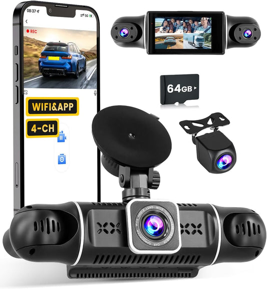 360 View 4 Channel Dash Cam Front and Rear Left Right Camera for Cars