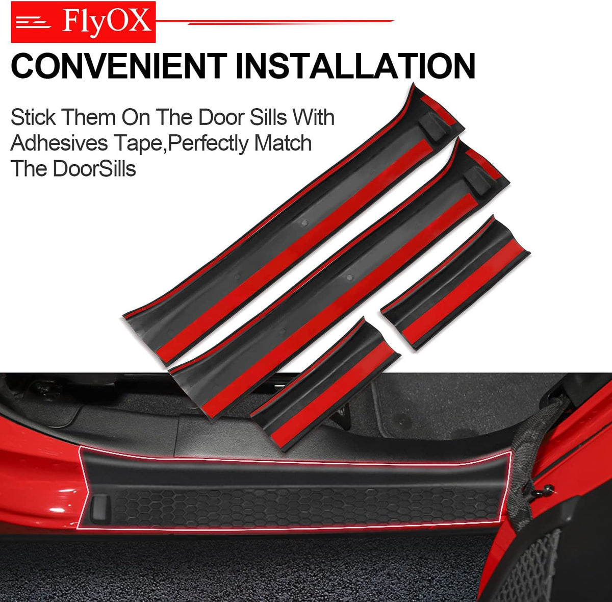Door Sill Guards Kit, Rubber Door Entry Guards for 2018-2024 Jeep Wrangler JL JLU 2020-2024 Gladiator JT 4-Door Accessories Parts, Door Sill Protector Full Coverage Replacement (Black)