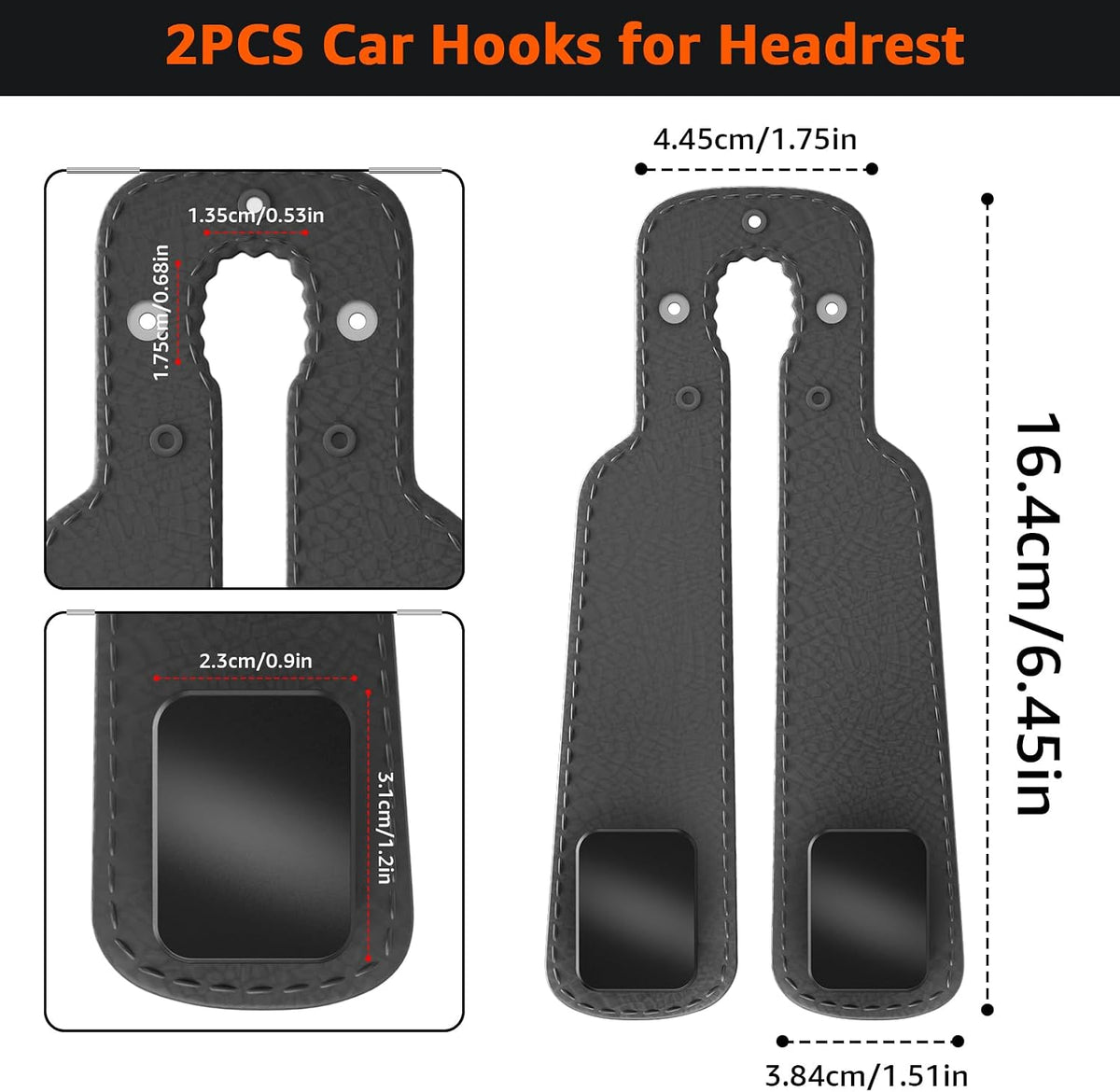 Headrest Hooks For Car, Multifunctional Purse Hook Leather Seat Back Storage Hook Double Metal Hooks Car-Hangers for Seat, 2 Pack (Gray)