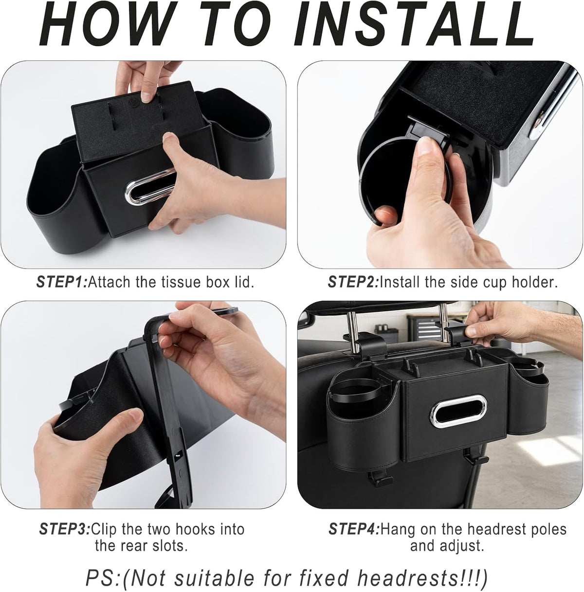 4-in-1 Backseat Car Organizer, Car Headrest Backseat Organizer with Hooks