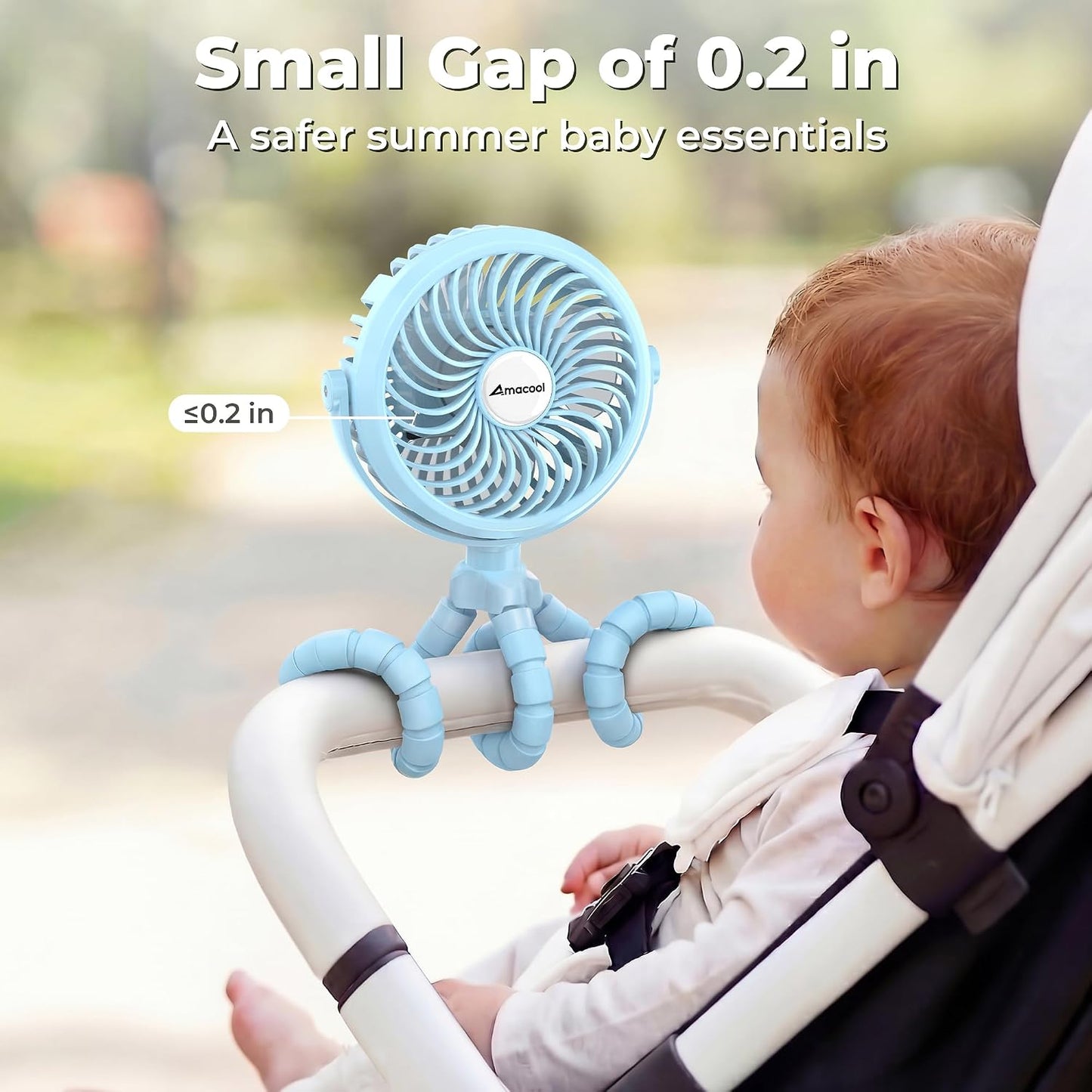 AMACOOL Battery Operated Stroller Fan, Baby Travel Essentials for Beach Disney, Newborn Boy & Girl Showers Gifts Registry Search, Flexible Tripod Clip On Fan for Car Seat Wagon Crib Bike Treadmill
