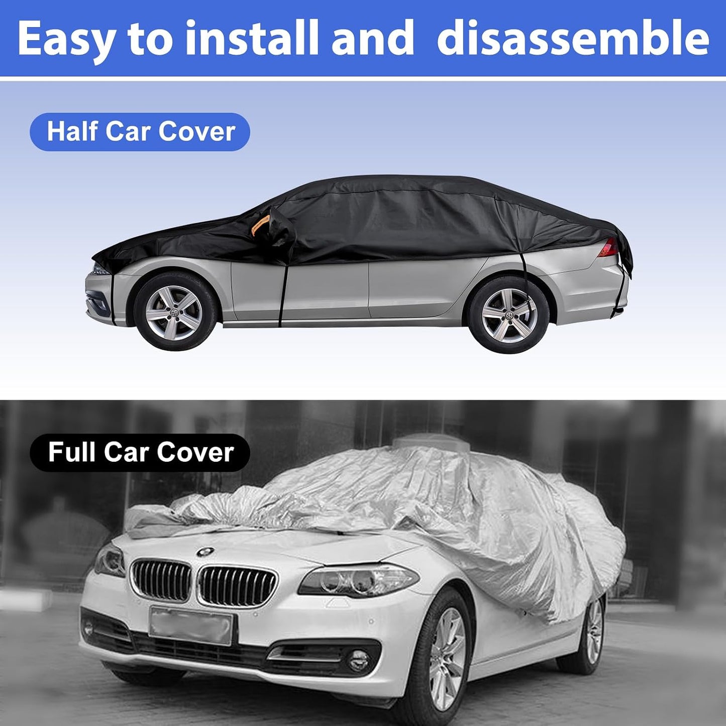 Car Cover Top Only for Sedan/Coupe, Partial Snow Cover with Cotton Liner, Windshield Cover Waterproof All Weather for Snow, Sun,Rain,Dust,Fit Sedan M