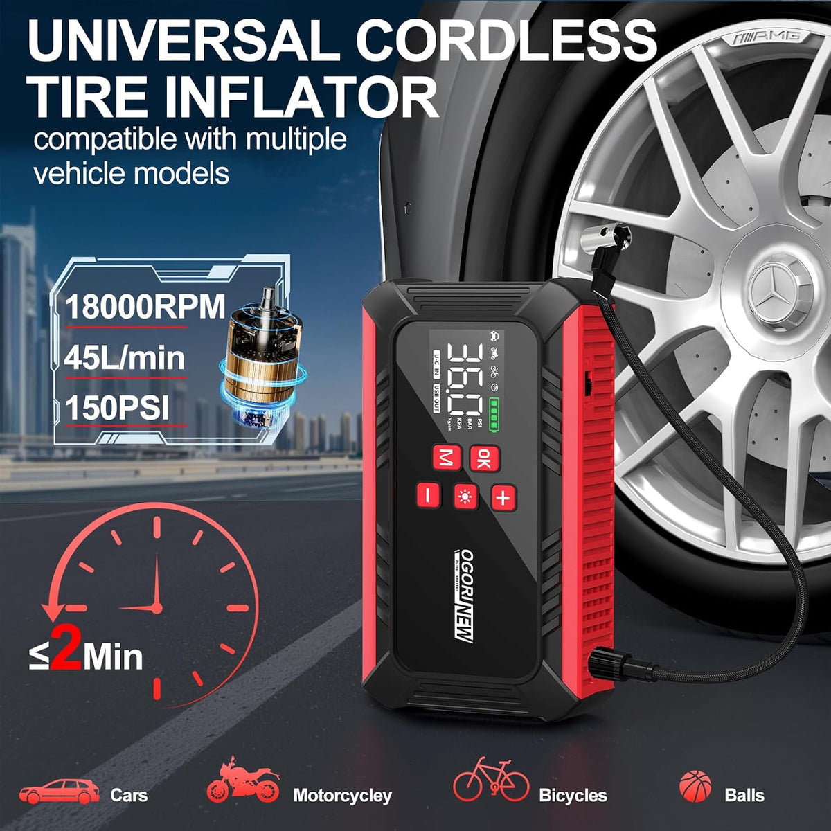 8000A Jump Starter with Air Compressor, 26800mAh Car Battery Jump Starter (All Gas/16.0L Diesel) with 150PSI Auto-Shutoff Tire Inflator, 12V Jump Box with Booster, Jumper Cables, Cigarette Lighter