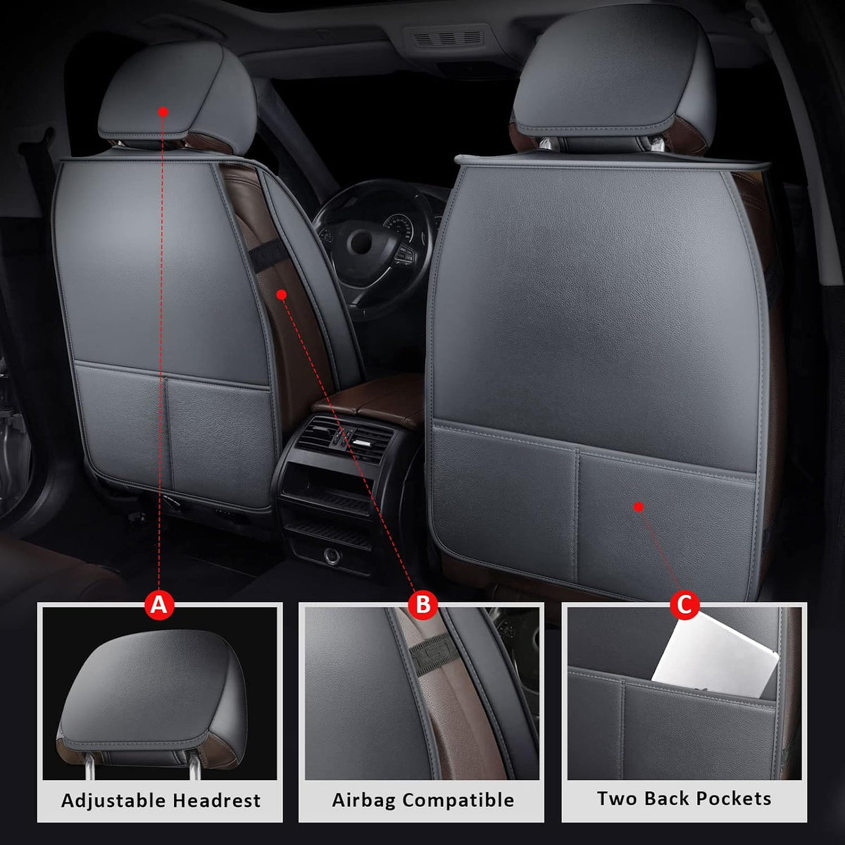 MIROZO Car Seat Covers Full Set,Leather Seat Cover for Sedan, Truck,SUV