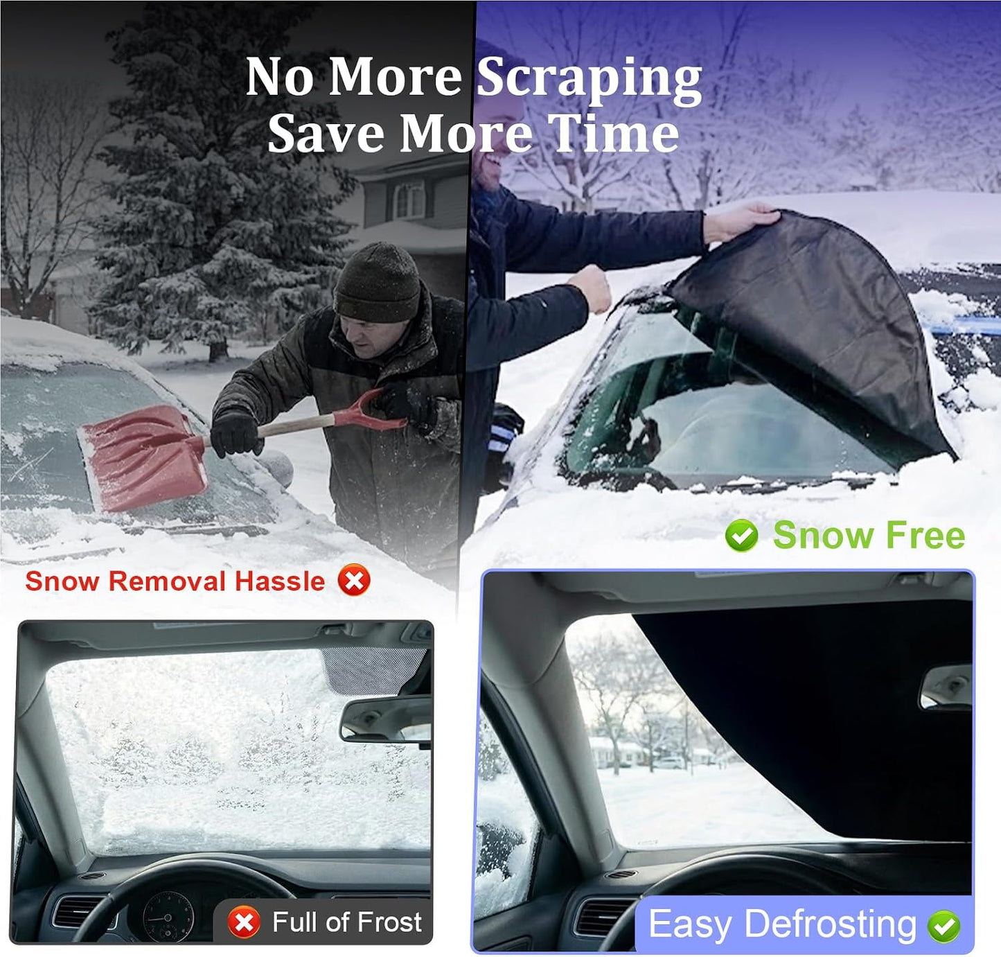Windshield Cover for Ice and Snow, 600D Car Windshield Cover with Mirror Covers, Upgraded Windproof Includes Elastic Buckles, Frostproof & Dustproof, Fits for Large SUVs Pickups Trucks Vans (78"x 50")
