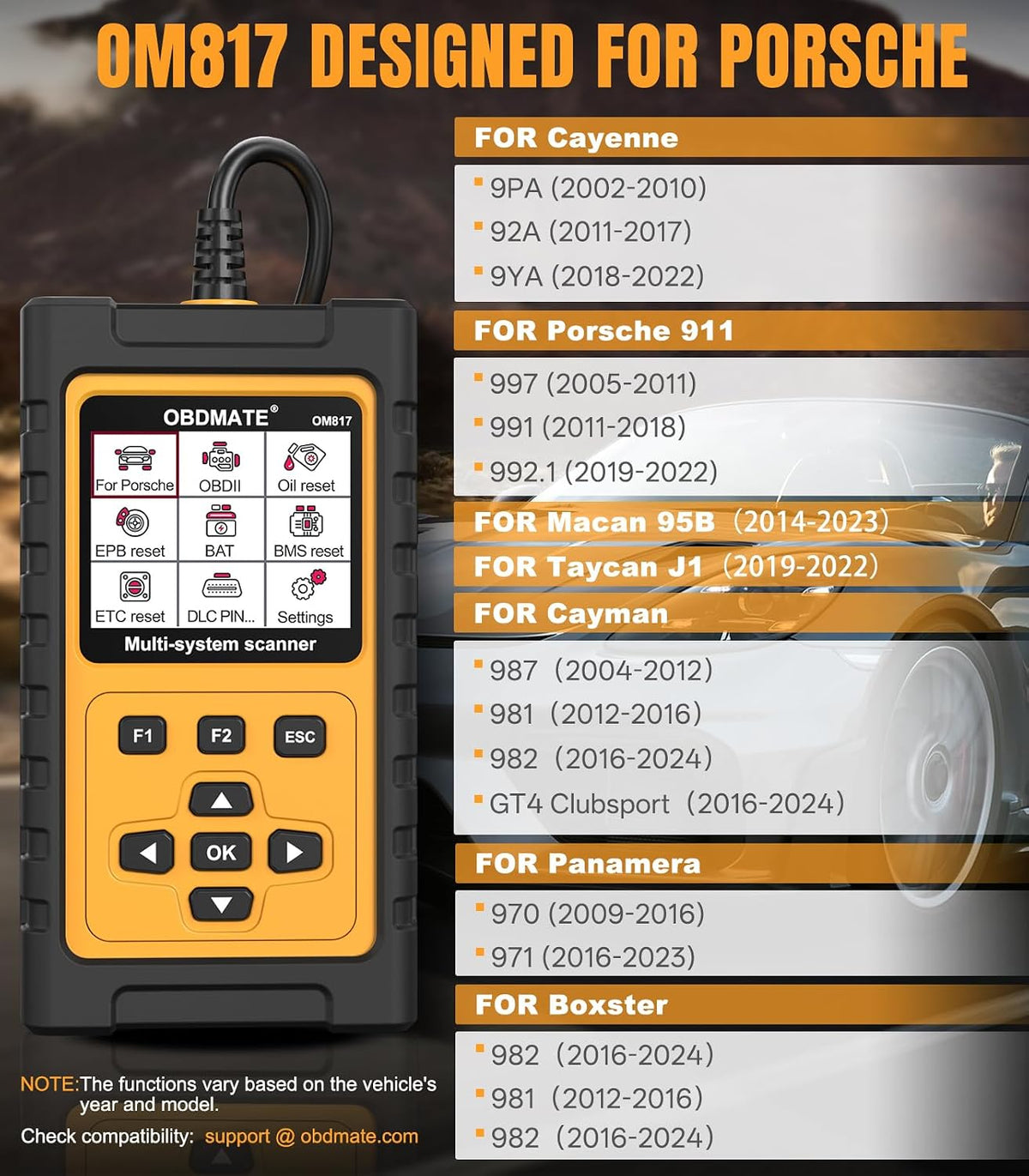 OBD2 Scanner for Porsche, OM817 Full System Diagnostic Tool, 10 Popular Reset Services, Read&Clear Codes, Auto VIN, Battery Test, One-Key I/M Readiness, No Subscriptions Lifetime Update