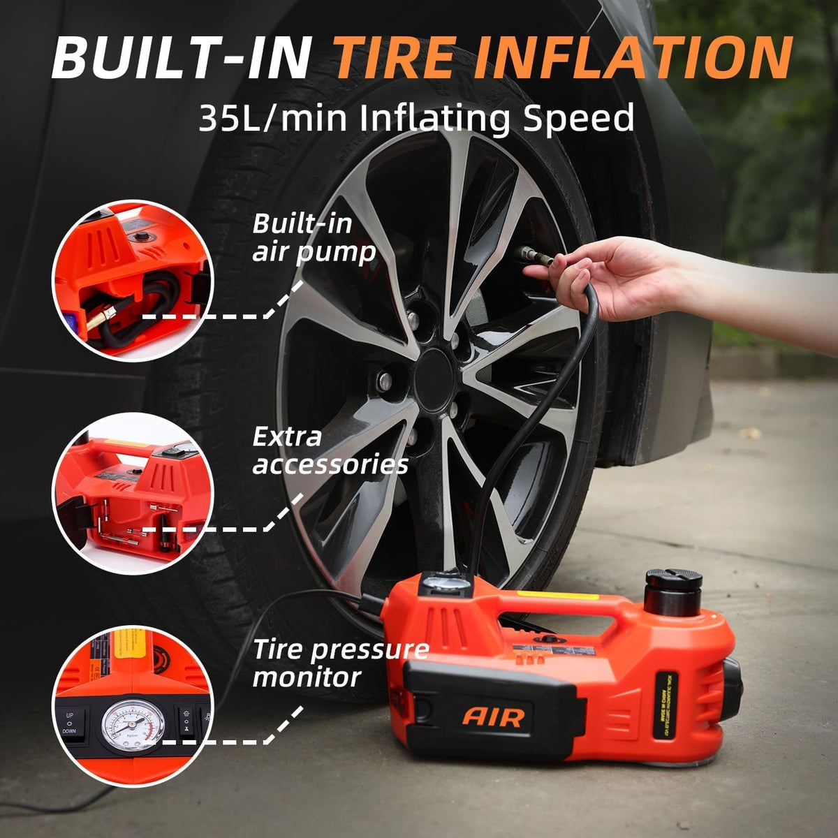 STANDTALL Electric Car Jack Kit 5 Ton 12V Hydraulic, Impact Wrench