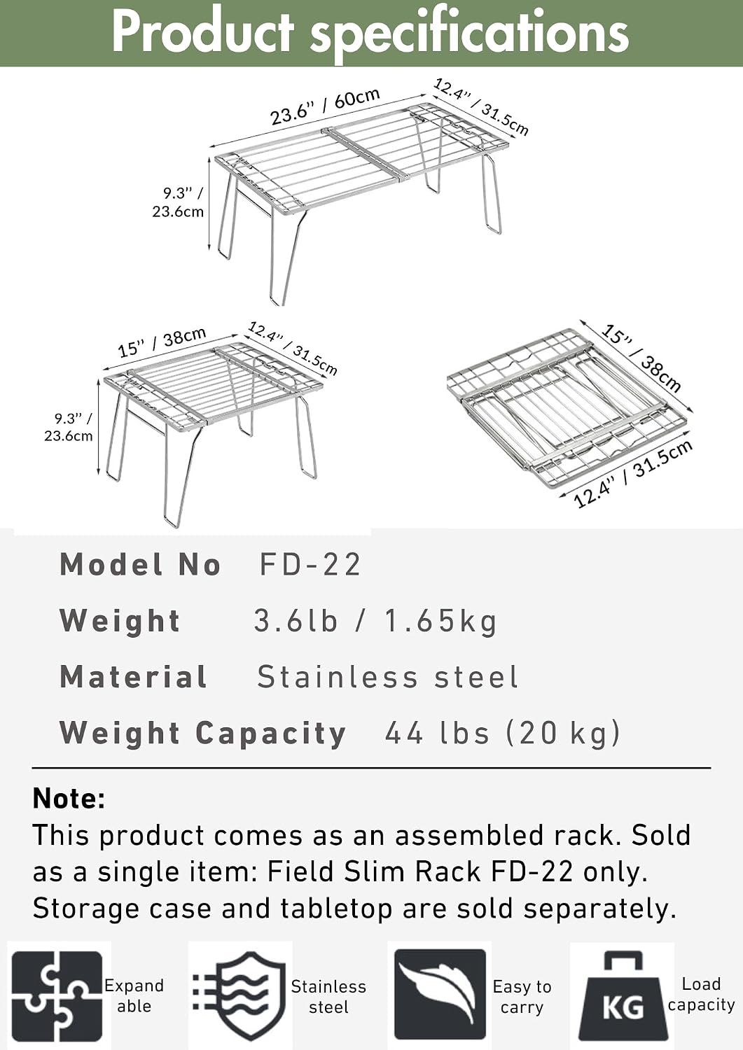 CAMPINGMOON Expandable Slim Camping Rack Foldable Gear Shelf for Tent Camping, Car Camping, RV Trips, Stackable Portable Outdoor Storage FD-22