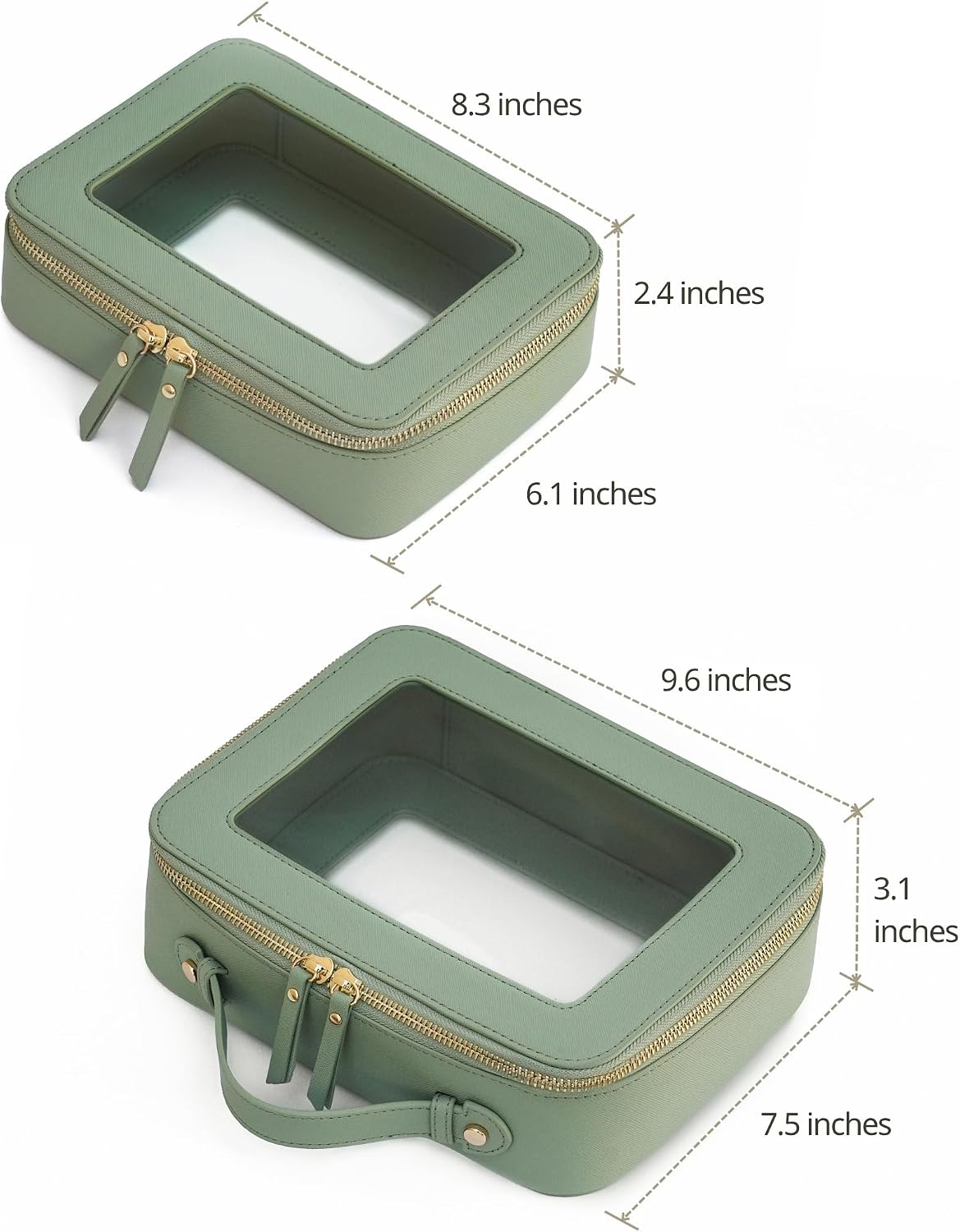 Popvibe Clear Toiletry Bag 2 Pack, Travel Makeup Bag Medium and Large Green