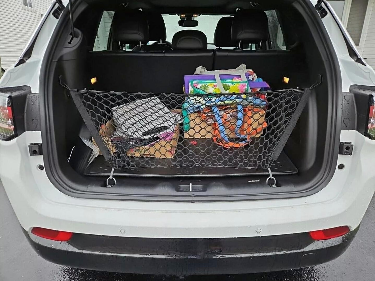 Rear Trunk Organizer Cargo Net for Jeep Compass Patriot Renegade 2007-2025 – Envelope Style Black Cargo Net for SUV – Premium Mesh Car Trunk Organizer Vehicle Carrier Storage