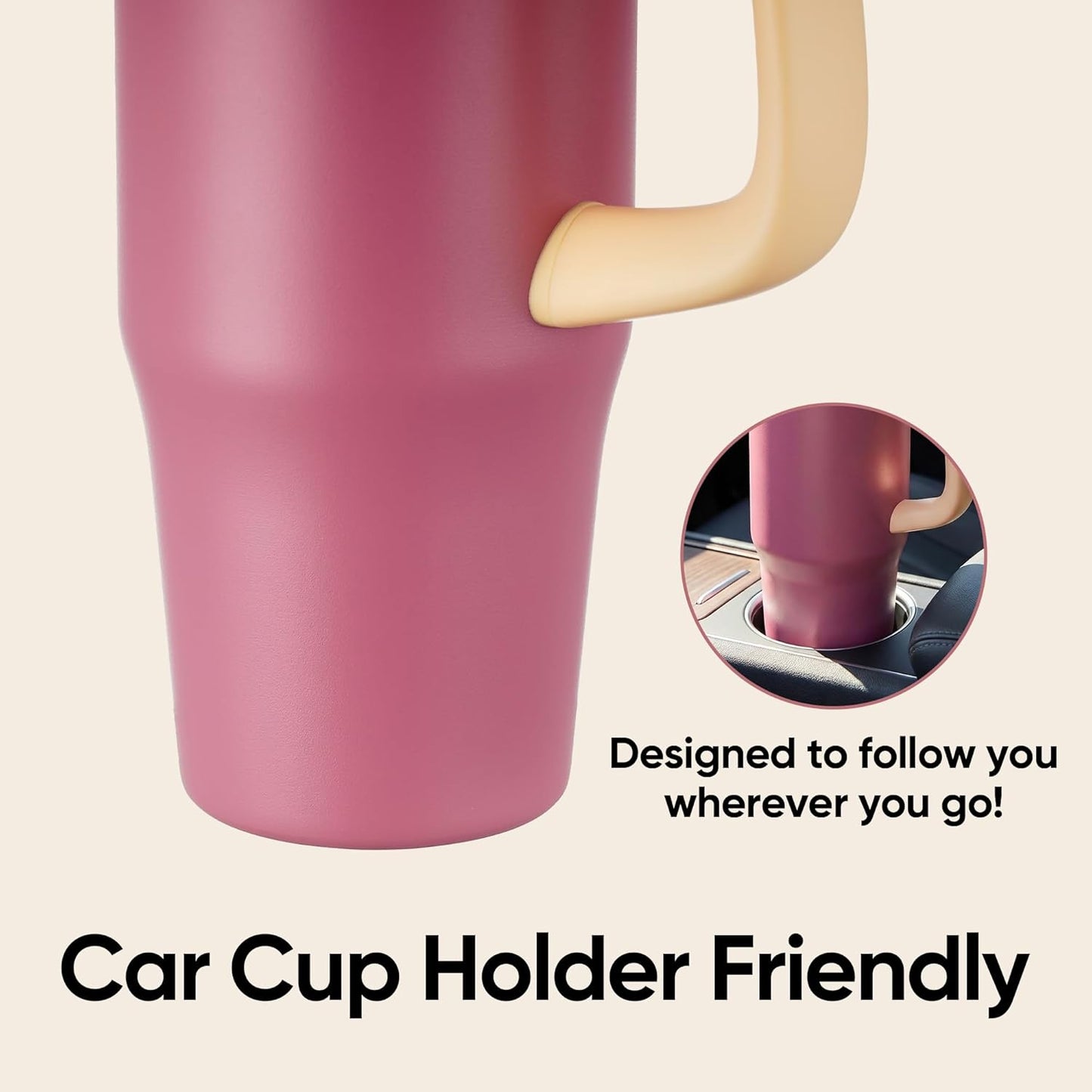 Fijinhom 32 oz Tumbler with Handle, 304 Stainless Steel Insulated Water Bottle Keeps Cold 24 Hours, Water tumbler with flip straw, Insulated Coffee Mug, Travel Cup for Sports &amp; Gifts, Red